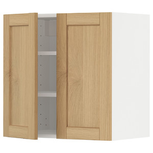 METOD Wall cabinet with shelves/2 doors, white/Forsbacka oak, 60x60 cm
