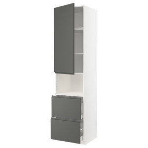 METOD / MAXIMERA Hi cab f micro w door/2 drawers, white/Voxtorp dark grey, 60x60x240 cm