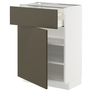 METOD / MAXIMERA Base cabinet with drawer/door, white/Havstorp brown-beige, 60x37 cm