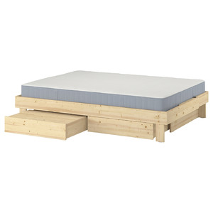 GLAMBERGET Bed frame with storage and mattress, pine/Vesteröy hard, 120x200 cm