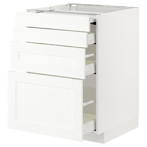 METOD / MAXIMERA Bc w pull-out work surface/3drw, white Enköping/white wood effect, 60x60 cm
