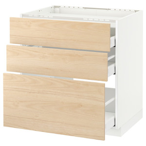 METOD / MAXIMERA Base cabinet with 3 drawers, white, Askersund light ash effect, 80x60 cm