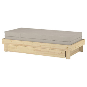 GLAMBERGET Extendable bed w stor/2 mattresses, pine/Vannareid firm, 80x200 cm