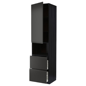 METOD / MAXIMERA Hi cab f micro w door/2 drawers, black/Upplöv matt anthracite, 60x60x240 cm