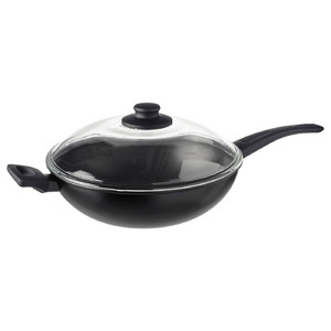 HEMLAGAD Wok with lid, black, 28 cm