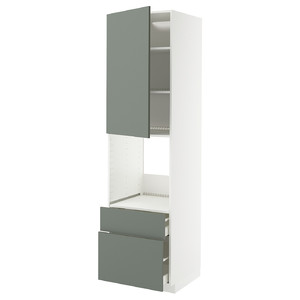 METOD / MAXIMERA Hi cab f ov w dr/2 frnt/1 m/1 h drw, white/Nickebo matt grey-green, 60x60x220 cm