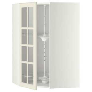 METOD Corner wall cab w carousel/glass dr, white/Bodbyn off-white, 68x100 cm