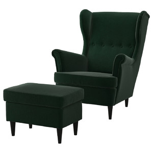 STRANDMON Armchair and footstool, Tallmyra dark green