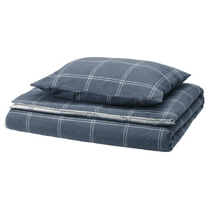 LINDDVÄRGMAL Duvet cover and pillowcase, blue/check, 150x200/50x60 cm