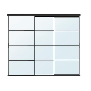 SKYTTA / AULI Sliding door combination, black/mirror glass, 276x240 cm