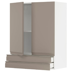 METOD / MAXIMERA Wall cabinet w 2 doors/2 drawers, white/Upplöv matt dark beige, 80x100 cm