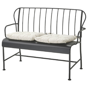 LÄCKÖ 2-seat sofa, outdoor, grey/Kuddarna light grey-beige