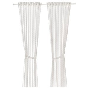 LEN Curtains with tie-backs, 1 pair, dotted, white, 120x300 cm