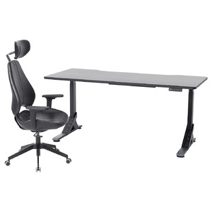 UPPSPEL / GRUPPSPEL Gaming desk and chair, black/Grann black, 180x80 cm