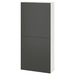 BESTÅ Wall cabinet with 2 doors, white/Lappviken dark grey, 60x22x128 cm