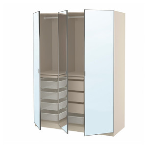 PAX / ÅHEIM Wardrobe combination, grey-beige/mirror glass, 150x60x201 cm