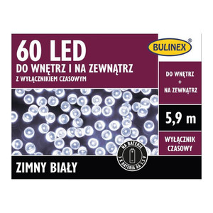 Christmas Lights In-/Outdor 60 LED 5.9m, battery-operated, timer, cool white