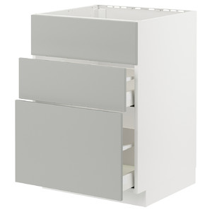 METOD / MAXIMERA Base cab f sink+3 fronts/2 drawers, white/Havstorp light grey, 60x60 cm