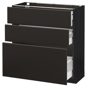 METOD / MAXIMERA Base cabinet with 3 drawers, black/Kungsbacka anthracite, 80x37 cm