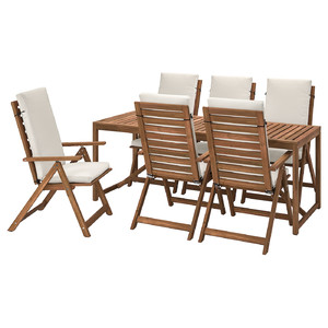 NÄMMARÖ Table+6 reclining chairs, outdoor, light brown stained/Frösön/Duvholmen beige
