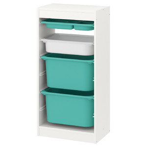 TROFAST Storage combination with boxes/tray, white turquoise/white, 46x30x94 cm