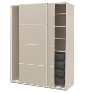 PAX / MEHAMN Wardrobe with sliding doors, grey-beige/double sided grey-beige, 150x66x201 cm
