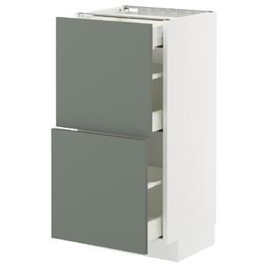 METOD / MAXIMERA Base cab with 2 fronts/3 drawers, white/Nickebo matt grey-green, 40x37 cm