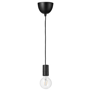 SUNNEBY / LUNNOM Pendant lamp with light bulb, black globe/clear