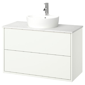 HAVBÄCK / TÖRNVIKEN Wash-stnd w drawers/wash-basin/tap, white/white marble effect, 102x49x79 cm