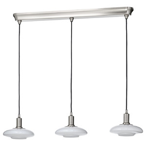 TÄLLBYN Pendant lamp with 3 lamps, nickel-plated/opal white glass, 89 cm