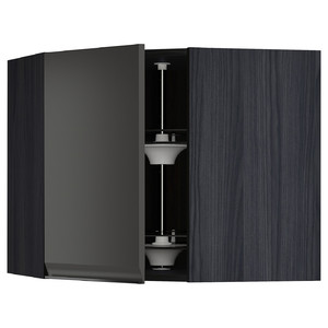 METOD Corner wall cabinet with carousel, black/Upplöv matt anthracite, 68x60 cm