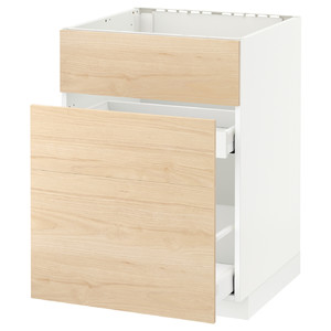 METOD / MAXIMERA Base cab f sink+3 fronts/2 drawers, white, Askersund light ash effect, 60x60 cm