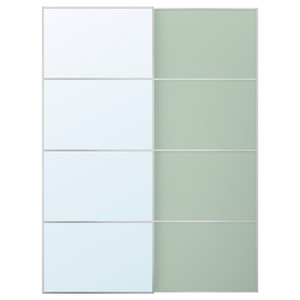 MEHAMN/AULI Pair of sliding doors, aluminium double sided/light green mirror glass, 150x201 cm