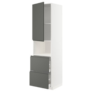 METOD / MAXIMERA Hi cab f micro w door/2 drawers, white/Voxtorp dark grey, 60x60x220 cm