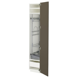 METOD / MAXIMERA High cabinet with cleaning interior, white/Havstorp brown-beige, 40x60x200 cm