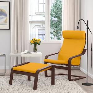 POÄNG Armchair and footstool, brown/Skiftebo yellow
