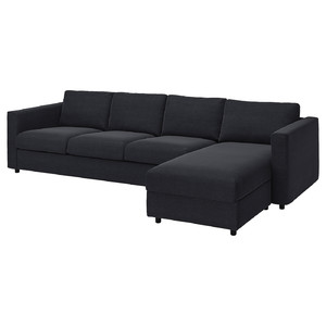 VIMLE 4-seat sofa with chaise longue, Saxemara black-blue