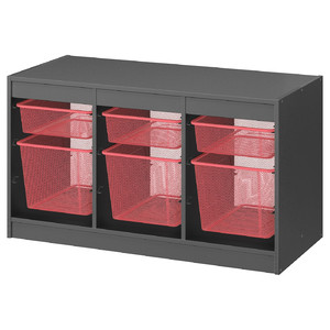 TROFAST Storage combination with boxes, grey/light red, 99x44x56 cm