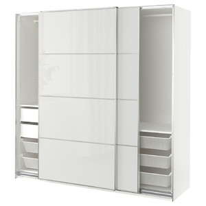 PAX / HOKKSUND Wardrobe combination, white/high-gloss light grey, 200x66x201 cm