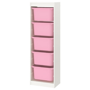 TROFAST Storage combination with boxes, white/pink, 46x30x145 cm