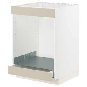 METOD/MAXIMERA Base cabinet for hob+oven with drawer, white/Havstorp beige, 60x60 cm