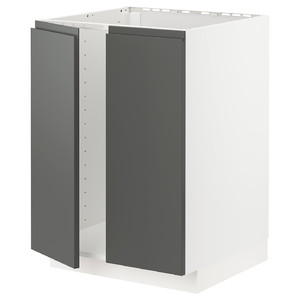 METOD Base cabinet for sink + 2 doors, white/Voxtorp dark grey, 60x60 cm