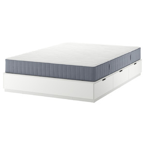 NORDLI Bed frame with storage and mattress, white/Valevåg medium firm, 140x200 cm