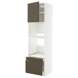 METOD / MAXIMERA Hi cab f ov/combi ov w dr/2 drwrs, white/Havstorp brown-beige, 60x60x220 cm