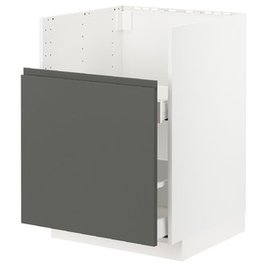 METOD / MAXIMERA Bc f BREDSJÖN snk/1 frnt/2 drws, white, Voxtorp dark grey, 60x60 cm