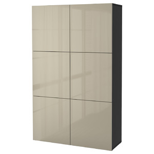 BESTÅ Storage combination with doors, black-brown, Selsviken high-gloss/beige, 120x40x192 cm