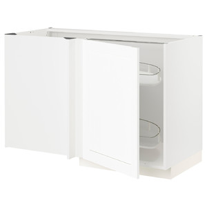 METOD Corner base cab w pull-out fitting, white Enköping/white wood effect, 128x68 cm