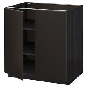 METOD Base cabinet with shelves/2 doors, black/Kungsbacka anthracite, 80x60 cm