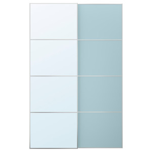 MEHAMN/AULI Pair of sliding doors, aluminium double sided/light blue mirror glass, 150x236 cm