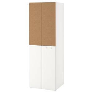SMÅSTAD / PLATSA Wardrobe, white cork/with 2 clothes rails, 60x57x181 cm